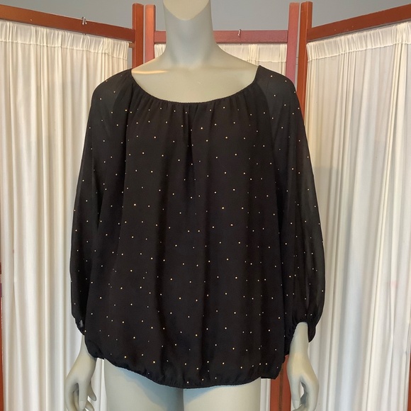 Vince Camuto Women’s Sheer Black Blouse With Small Gold Studs Size 2X - Picture 2 of 11